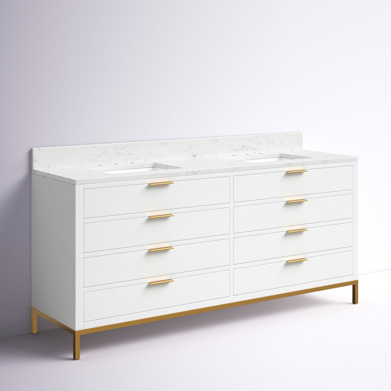 Gervais 72'' Double Bathroom Vanity with Marble Top, Pure White