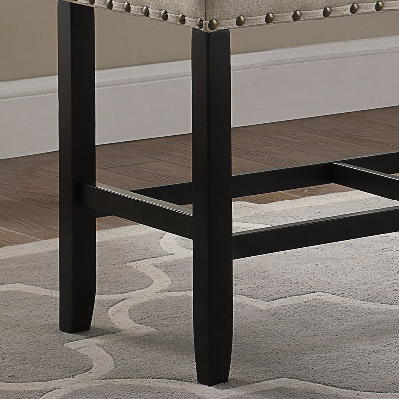Counter Height Dining Bench With Nailhead Trim, Tan