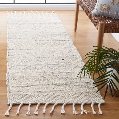 Ardo Hand Woven Wool/Cotton Rug in Ivory/Gray