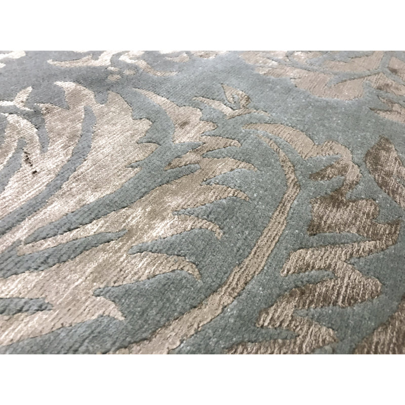Himalayan Art Damask Area Rug in Blue, Rectangle 6'3" x 9'1"