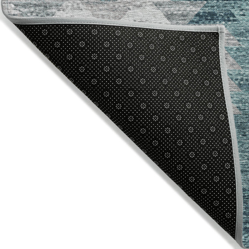 5' X 8' Dark Blue Aqua And Gray Geometric Washable Indoor Outdoor Area Rug, Rectangle 5' x 8'