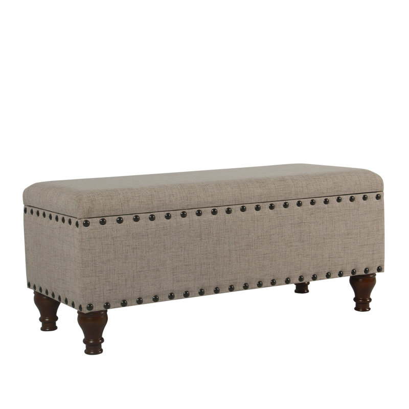 Collantes Upholstered Storage Bench, Tan/Mottled Brown Nailhead