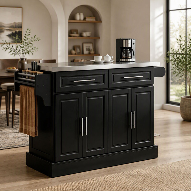 Table d'îlot portable, chariot d'îlot de cuisine, chariot de cuisine moderne, Brun, H 36,5 po x l 57 po x P 17,8 po