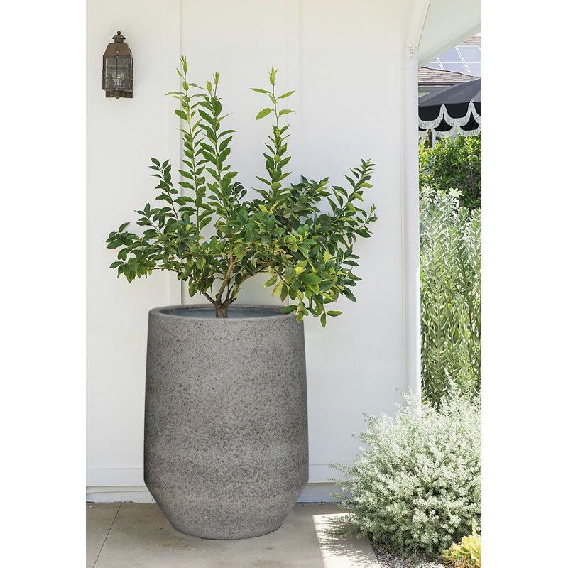 Pots de fleurs légers en fibre de verre couleur ardoise, ensemble de 3 - Intérieur/Extérieur, 11,0 po x 13,0 po, Pierre grise