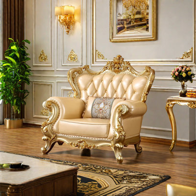 Chaise avec accoudoirs en cuir véritable de 53 po de largeur