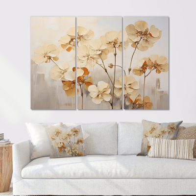 Minimalism Beige And Blue Geraniums Flower I - Geraniums Wall Art Set