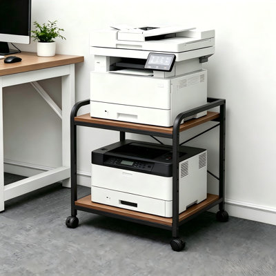 Spacious Printer Stand-Deep Under Desk Rolling Cart Adjustable Storage Shelf 1pcs 20inch 2layer Brown