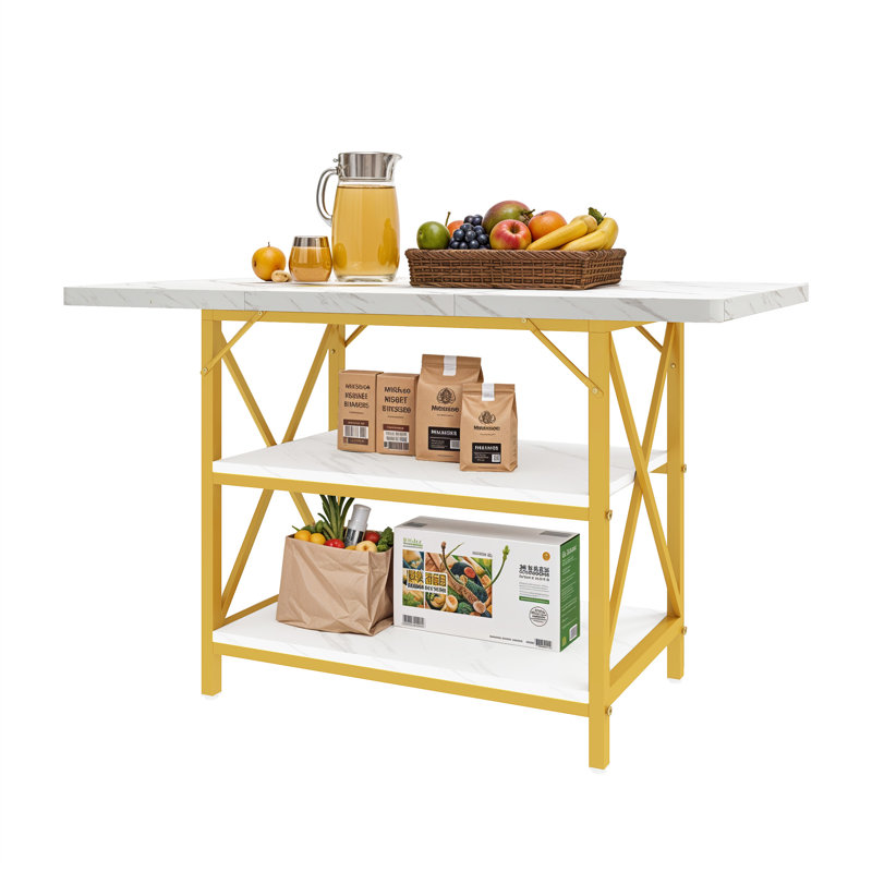 Table de salle à manger rectangulaire moderne 47 ", table de salle à manger, table multifonctionnelle avec tablettes double couche