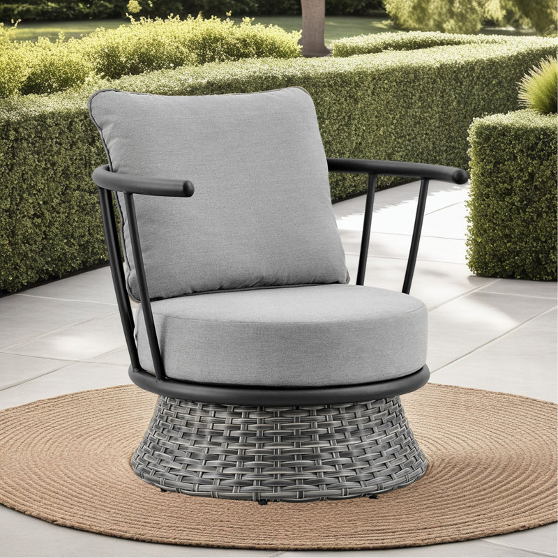 Novante Wicker And Aluminum Outdoor Chair In Black And Dark Gray