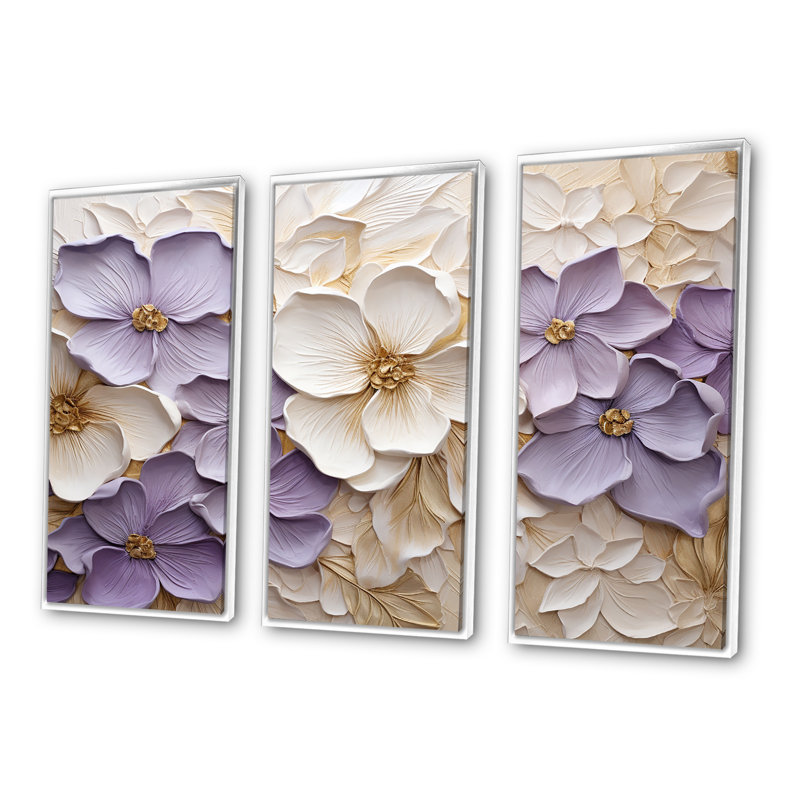 Violet et blanc, minimalisme, violettes - ensemble d'art sur toile, H 28 po x l 36 po x P 1 po, Cadre flottant blanc