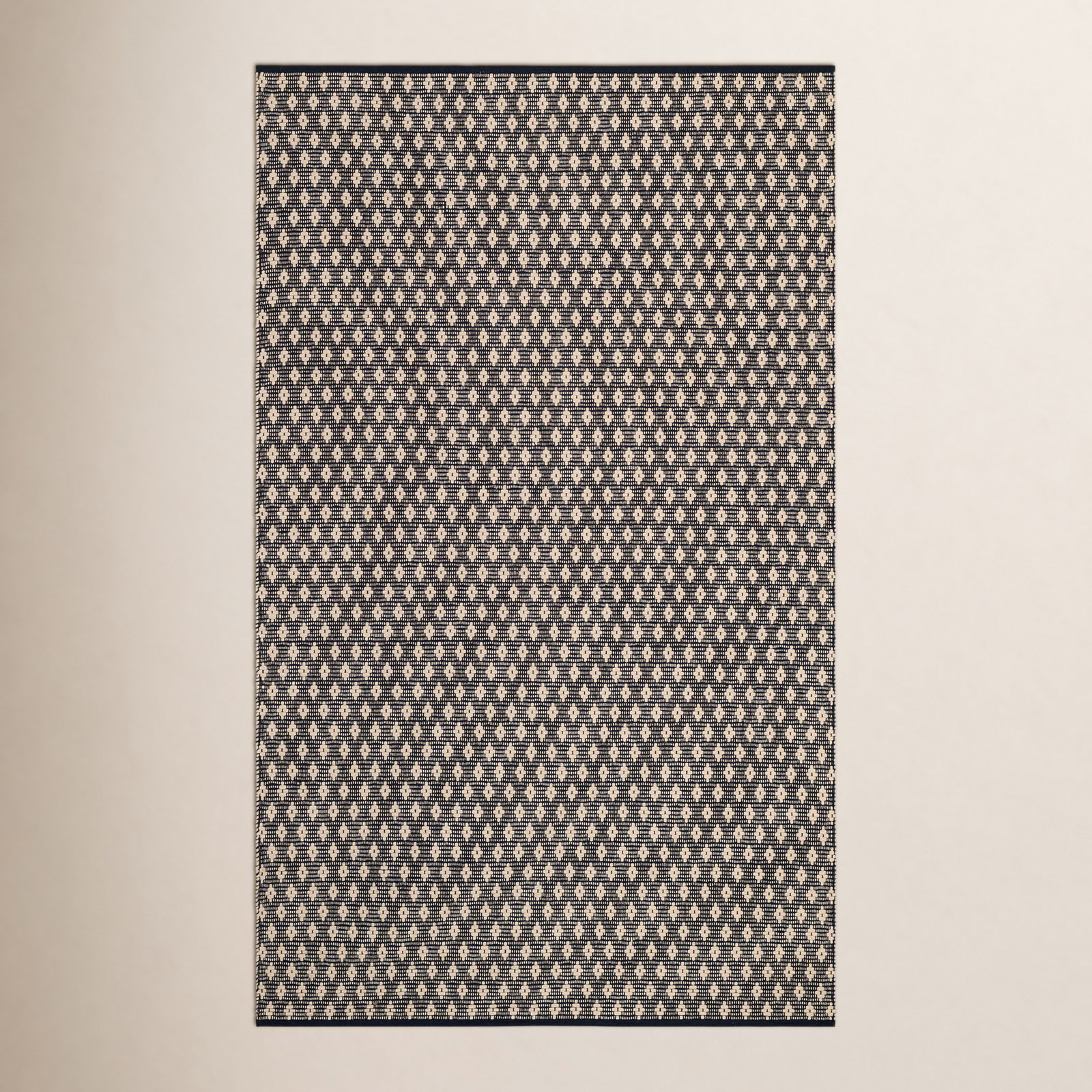 Dainty Diamond Navy/Ivory Handwoven Cotton Rug, Runner 2'6" x 8'
