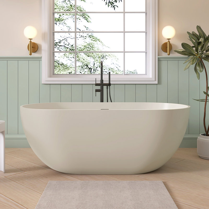 59'' x 29'' Freestanding Soaking Solid Surface Bathtub, Matte Black