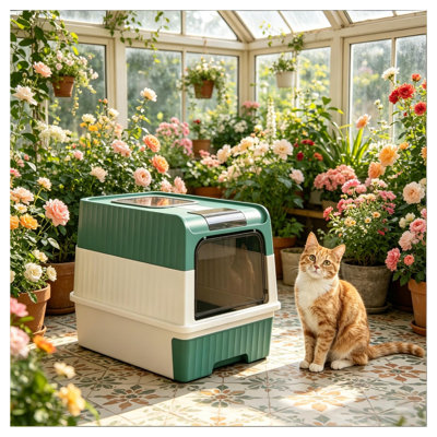 Fully Enclosed Top-Entry Cat Litter Box with No-Track Design in ABS and Polypropylene