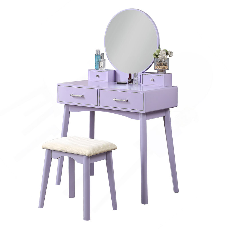 Liannon Contemporary Wood Vanity And Stool Set, Purple