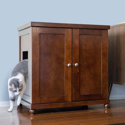 The Refined Litter Box - Wood Cat Litter Box Enclosure Cabinet with Drawer, Modern Style + Feet