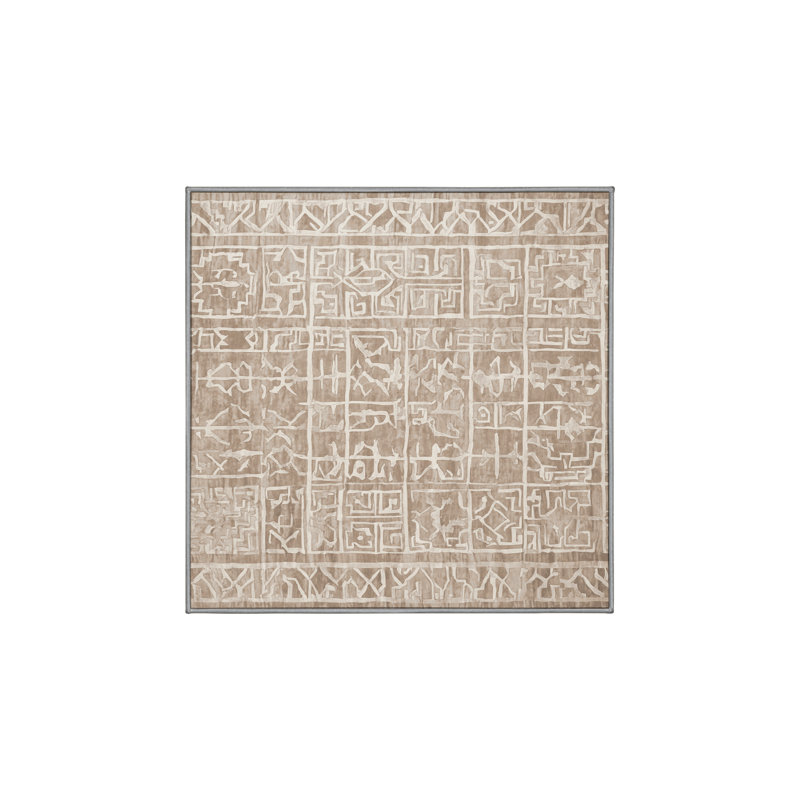 Machine Washable Gray Area Rug, Square 4'