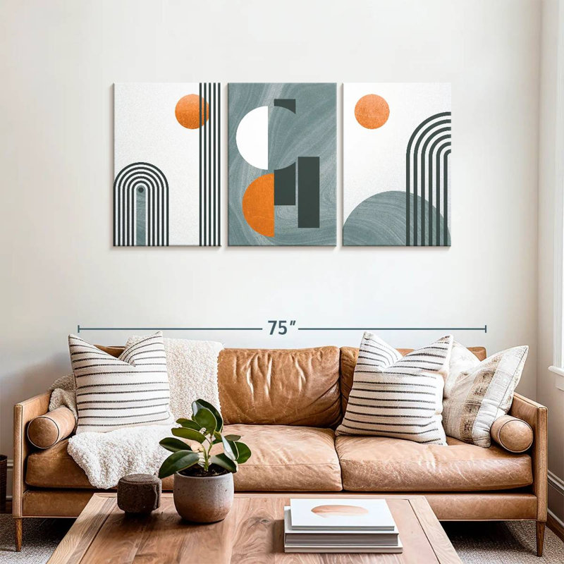 «Retro Geometric Abstract XIX», reproduction sur toile, H 30 po x l 62 po x P 1,25 po