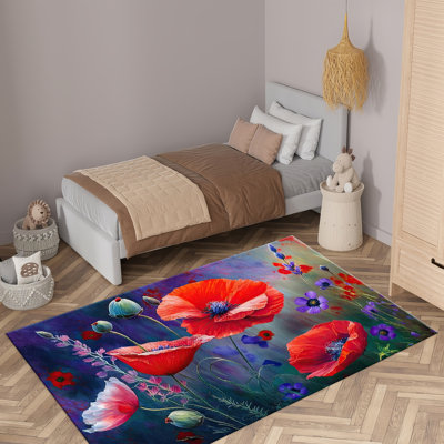 Chic Non-Woven Thin Type Printed Rug with Intricate Traditional Floral Design for Enhancing Your Living Room Decor