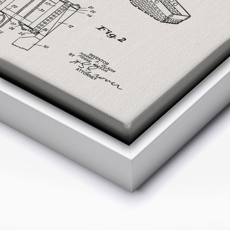 Plan du microphone n ° 1, Canvas, 12"H x 16"W, White Framed