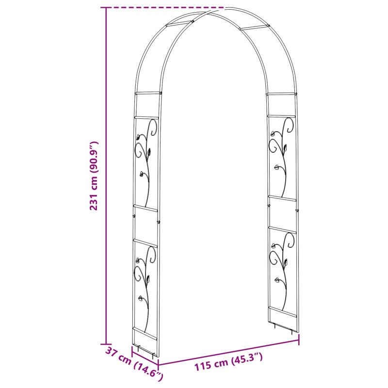 115cm W x 37cm D Steel Arbour, Green