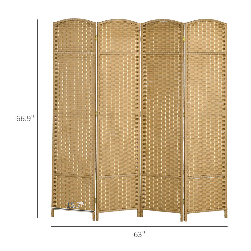 Paravent pliant pour bureau personnel, chambre à coucher, Natural Wood, 4, 66.9" H x 63" W x 0.6" D