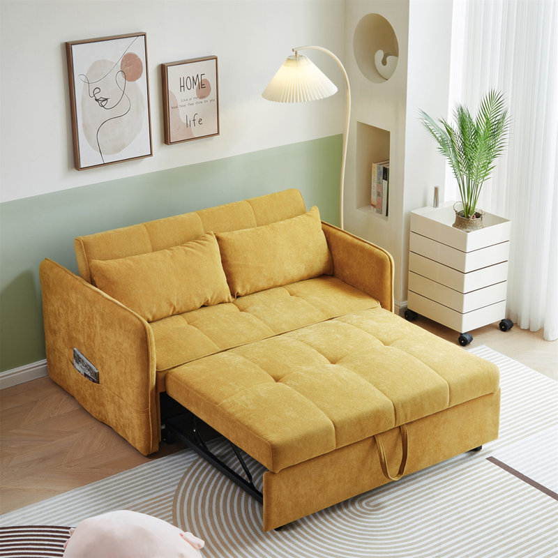 Canapé-lit à accoudoirs en chenille 53,5 po, Chenille jaune