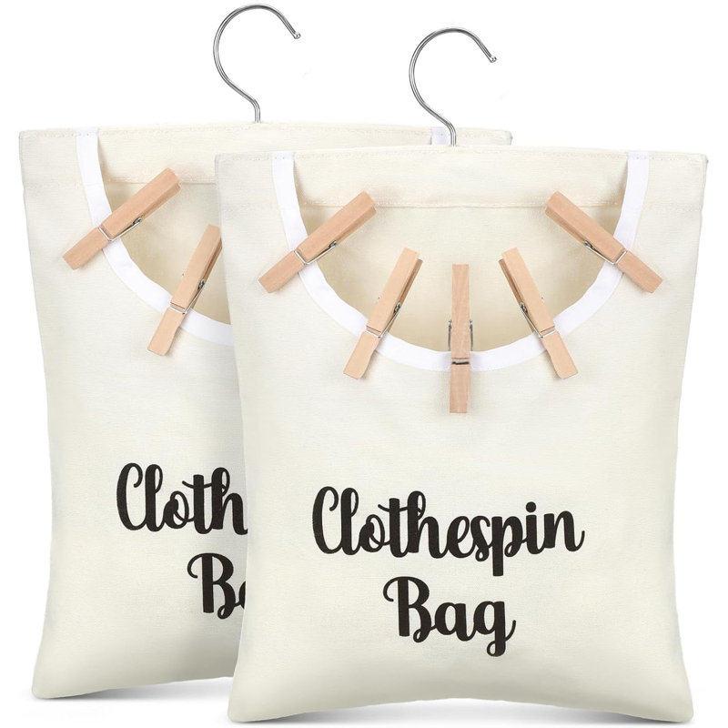 Paquet de 2 sacs de rangement en toile avec épingles à linge et crochets