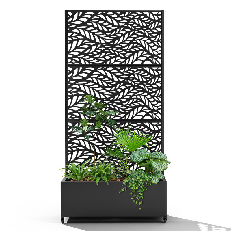 Nice Metal Planter Wall with Trellis Wheels, Outdoor Elevated Garden Bed with Drainage Hole Planter Pot Perfect for Climbing Plants, Vegetables and Flowers -Garden Enthusiasts