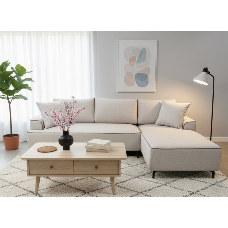 3 Seater Sofa Bed, Left Hand Facing, Cream