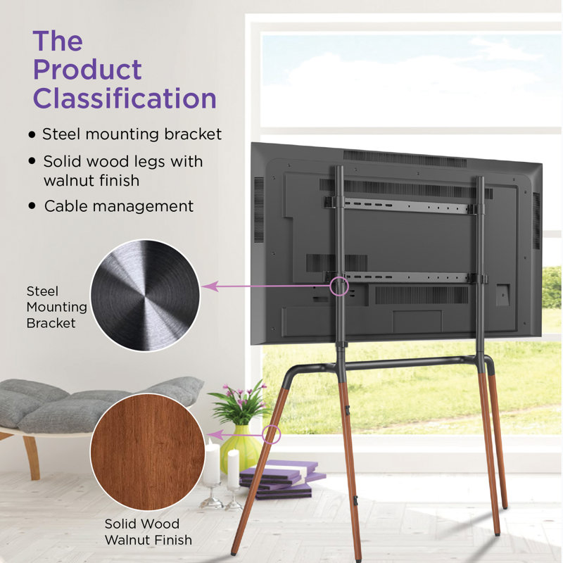 Black and Wood Easel TV Stand with Mount for 42"-84" TVs