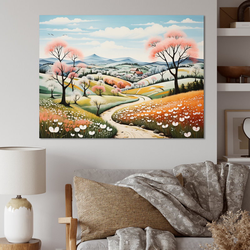 " Countryside Early Spring Landscape III ", 16" H x 32" W x 1" D, Wrapped Canvas
