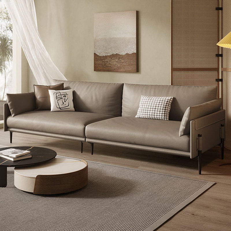 Canapé modulaire en cuir véritable couleur café clair, H 33,07 po x l 102,36 po x P 37,4 po, 3, Café clair