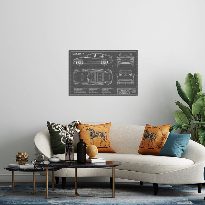 Action Blueprints - Unframed Graphic Art, Black/White, 24" H x 16" W x 0.25" D