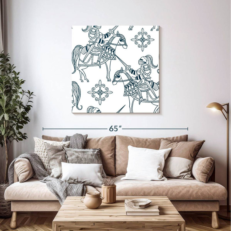 Chevaux Mehar avec chevaliers médiévaux, H 39 po x l 39 po