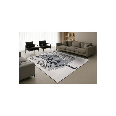 Tapis tissé crème à imprimé tigre Mosso