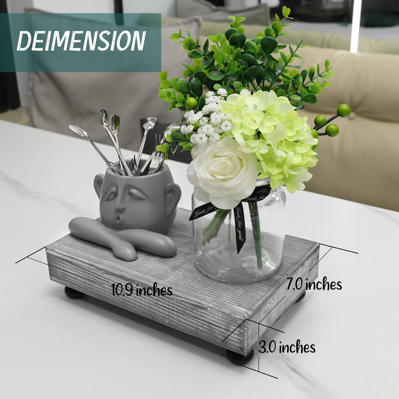 Farmhouse Wood Stand for Kitchen Counter, Decorative Tray for Bathroom Soap Holder and Home Decor, Gray