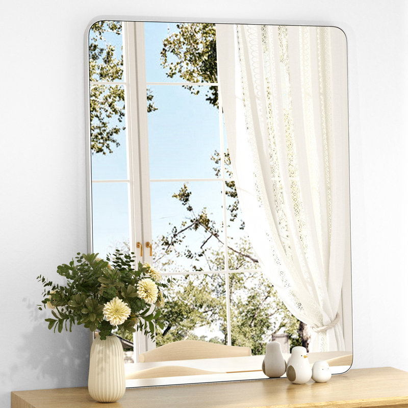 Bathroom Mirror with Tempered Glass and Aluminum Alloy Frame, French Cleat Mounted Rectangle Vanity Wall Mirror for Over Sink, Hangs Horizontally or Vertically.