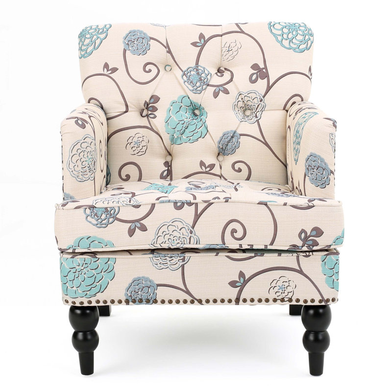 Tufted Back Upholstered Armchair with Nailhead Trim
