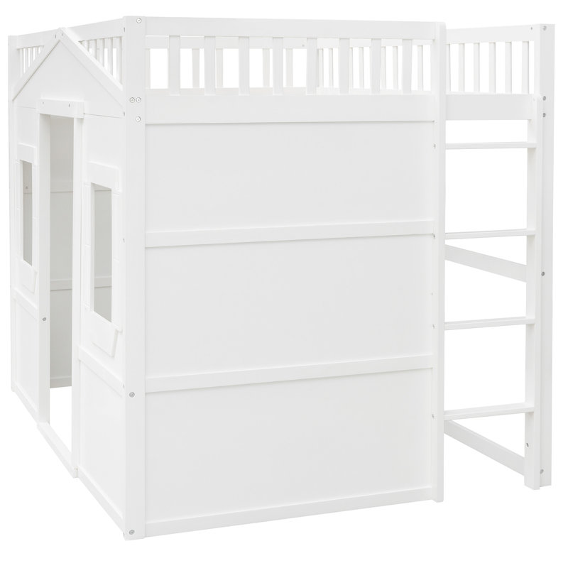 Lit mezzanine double en bois massif blanc avec une surface de couchage stable et confortable pour un look élégant, Lit double