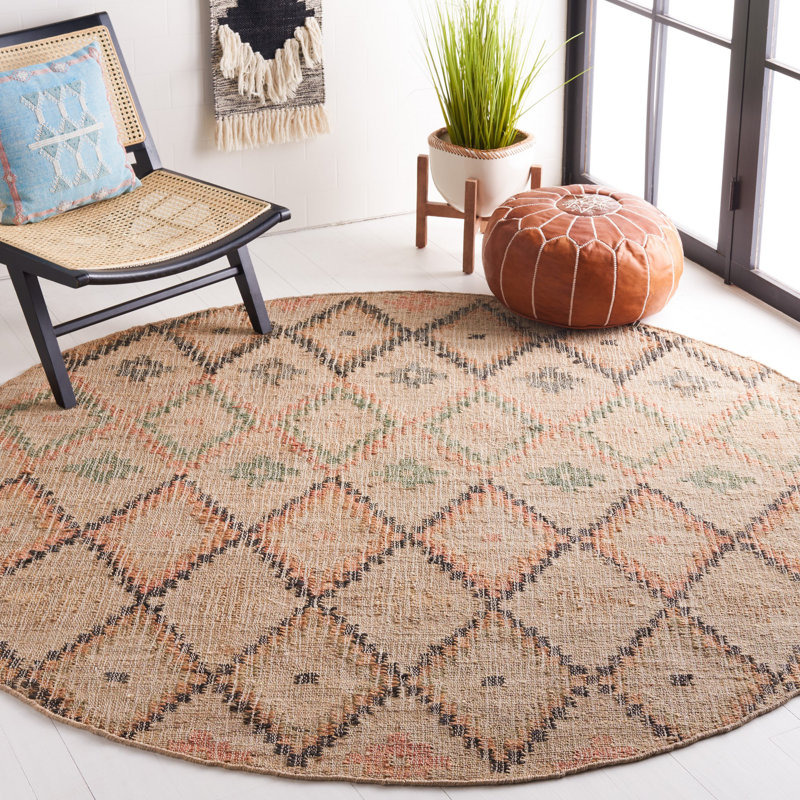 Janet Hand Loomed Jute, Cotton Geometric Rug, Round 7'