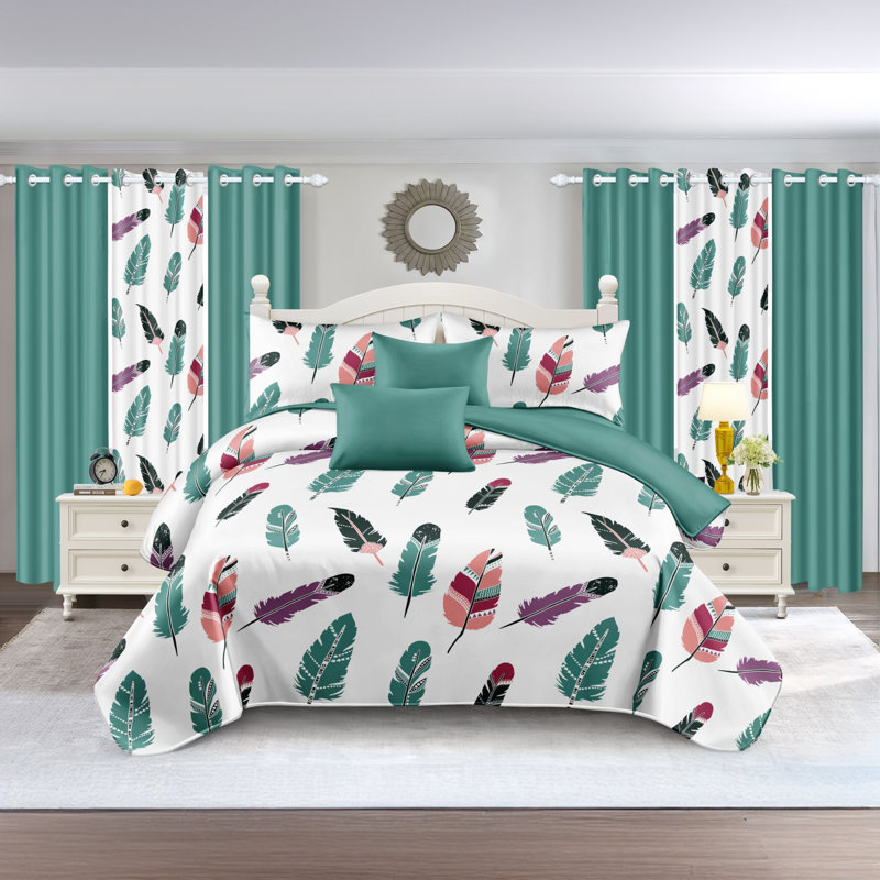 Ensemble de literie et de rideaux pour grand lit 9 pièces Boho, Couvre-lit grand + 8 pièces supplémentaires