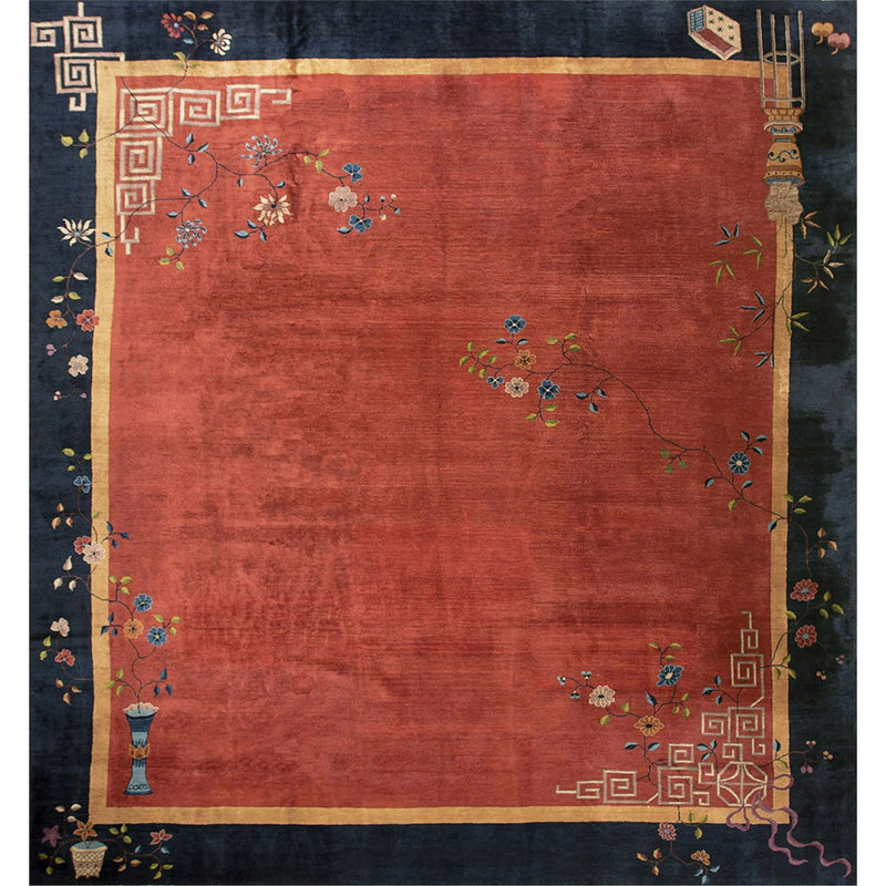 Antique Art Deco Room Size Wool Blue, Red / Rust Rug