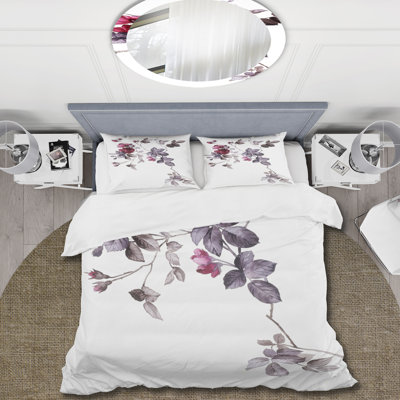 Floral Duvet Cover Set - Allegra Purple/White/Red Microfiber