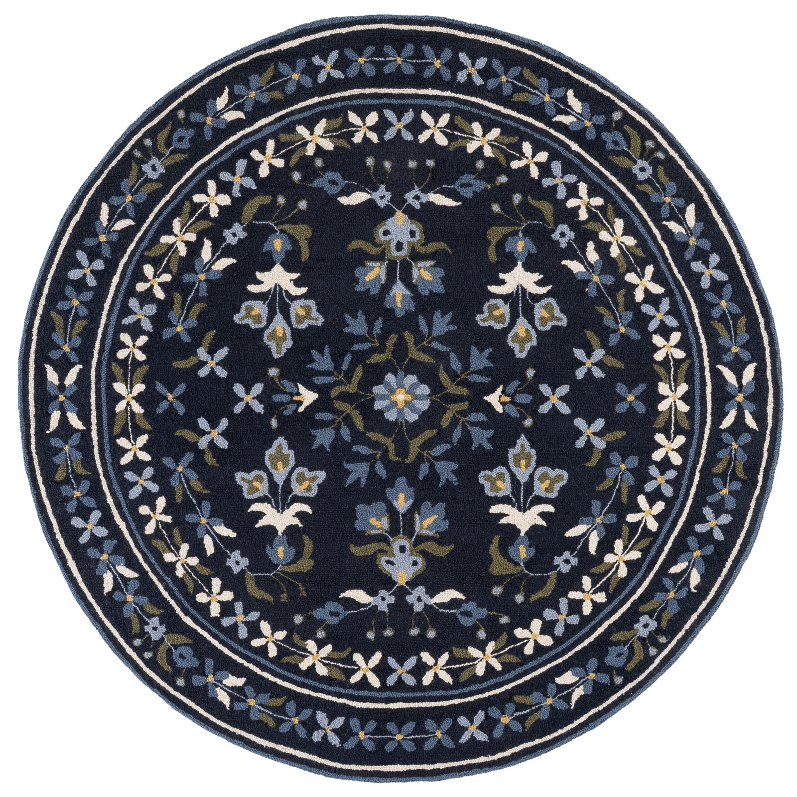 Hand-Tufted Wool Floral Outdoor Rug, Round 6'
