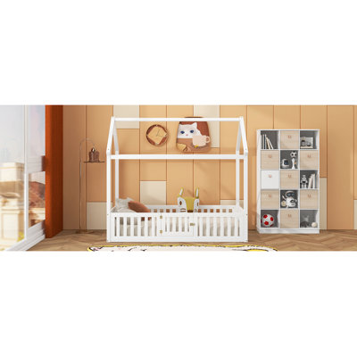 Wood House Bed With Fence And Door