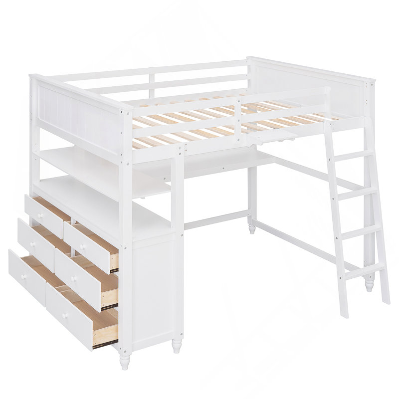 Lit mezzanine avec tiroirs Kelinda avec tiroirs et bureau Woodwood