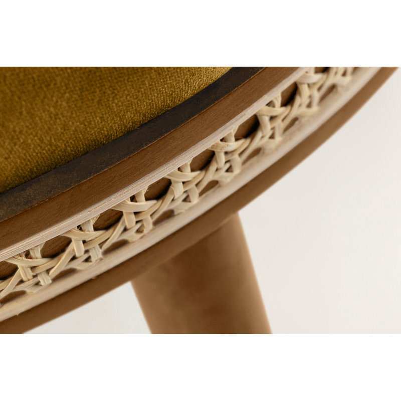 Alma Upholstered Stool with Solid Wood Frame, Bar Stool (30" Seat Height), Satin Brass, Dijon