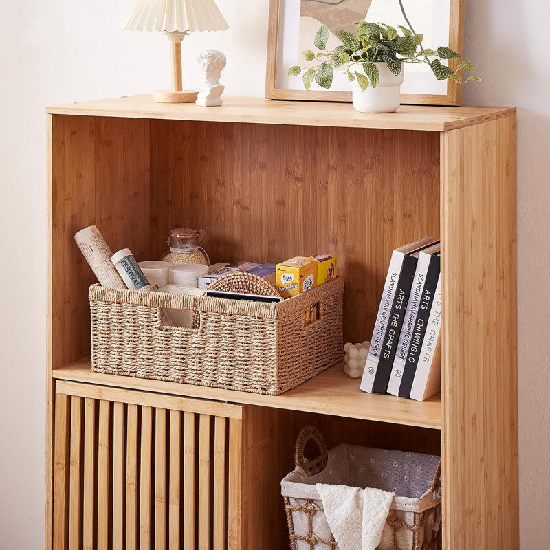 Panier de rangement en osier, paniers de tablettes rectangulaires en corde de papier avec poignées intégrées, organisateur décoratif tissé pour garde-manger, tablettes, salon et salle de bain, paquet de 1 naturel