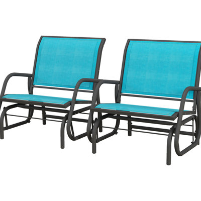 Fauteuil oscillant 2 pièces, structure en métal avec tissu respirant, pour le jardin, au bord de la piscine, dans la cour, sur le balcon, avec chaises bleues de 2 pièces et filet, sièges de balançoire Great Choice