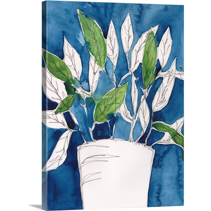 «Green Leaves In Pots I», art mural sur toile, Toile tendue, H 24 po x l 18 po